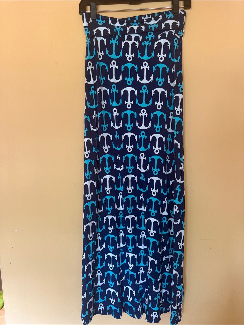 Macbeth Collection by Margaret Josephs Navy, Teal & White Anchor Maxi Skirt S